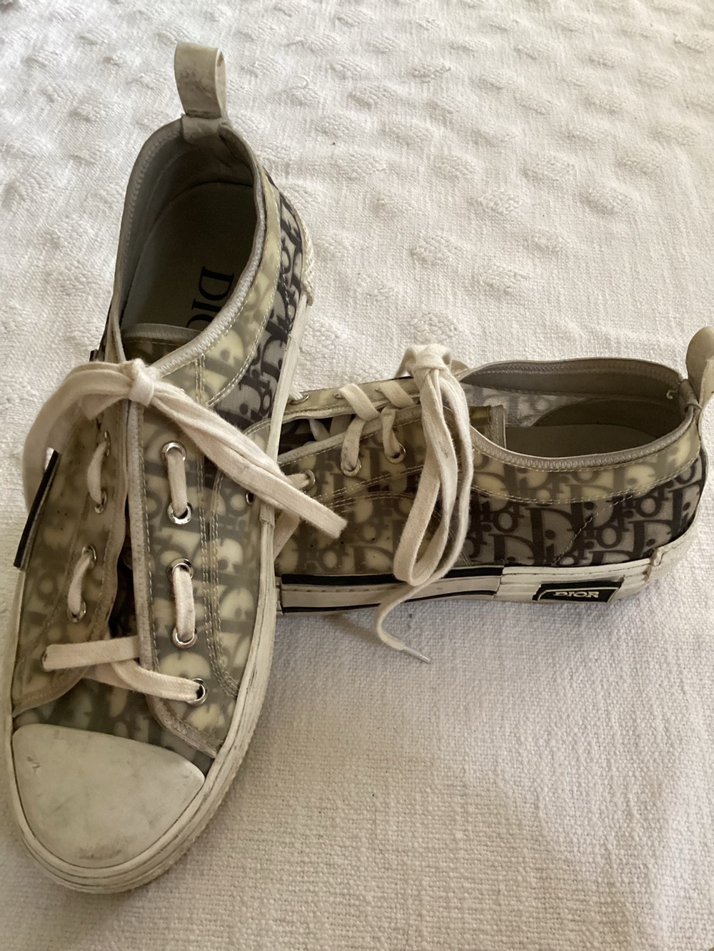 Dior Men's Low Top Athletic Sneaker Lace-Up Gray/White Logo Print
